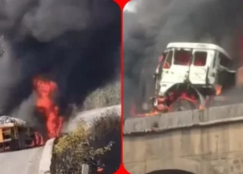 CG Road Accident : भीषण हादसे मेें 2 ड्राइवरों की जिंदा जलकर मौत, तेज रफ्तार हाईवा और ट्रेलर में टक्कर के बाद लगी आग