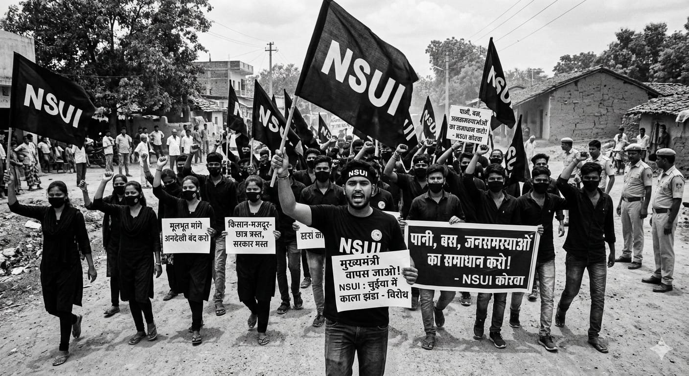 Korba Breaking : मुख्यमंत्री के दौरे से पहले NSUI का ऐलान, चुईया में काला झंडा दिखाकर होगा विरोध प्रदर्शन