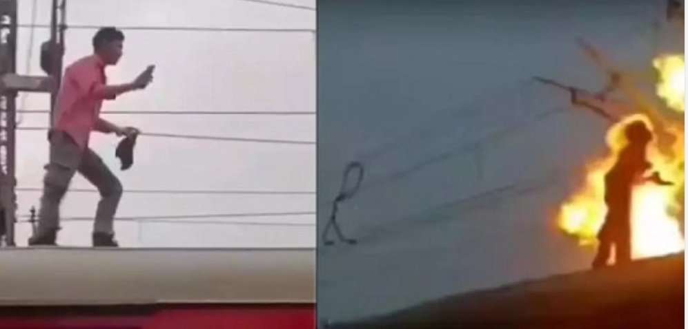 भयानक मंजर! ट्रेन की छत पर चढ़ा युवक बुरी तरह झुलसकर गिरा, मौके पर अफरा – तफरी